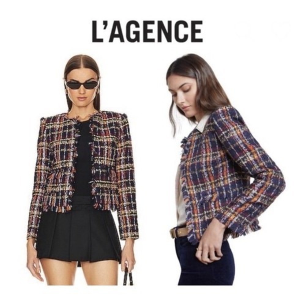 L'AGENCE Angelina Jacket Midnight Multi Tweed Size 0 Retail $798